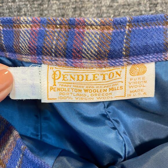 Vintage Pendleton Plaid Pencil Skirt All Wool Blue Pockets Womens 6 Knee Length - Picture 4 of 8